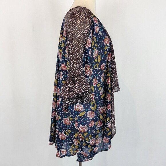 Umgee Sheer Mixed Print Bell Sleeve Boho Kimono Duster Coverup Size Small Medium - Picture 3 of 12